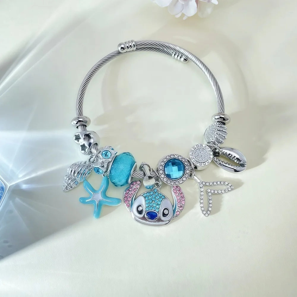 Kawaii Stitch Cartoon Strass Halskette und Armband Set Niedlicher Modeschmuck für Frauen und Mädchen Ideales Geschenk für Fans zum Geburtstag