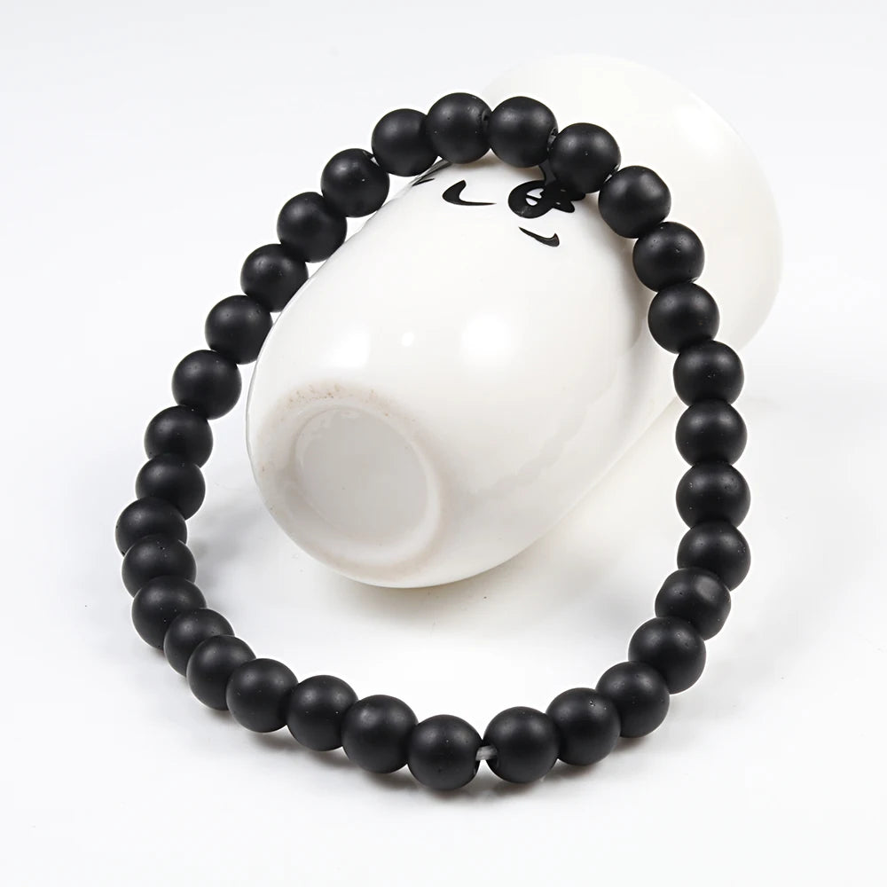 Männer Perlen Armbänder 6/8/10mm Natur schwarz matt Stein Stretch Armband für Frauen Männer Meditation Yoga Armreifen hand gefertigten Schmuck