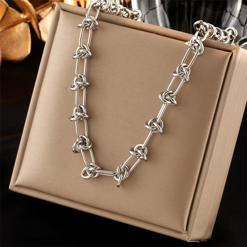DIEYURO 316L Edelstahl Gold Silber Farbe Twist Knoten Halskette Armbänder Für Frauen Mädchen Neue Mode Lichtecht Schmuck Set
