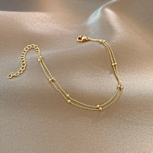 Trendy Doppel Schichten Kleine Runde Perlen Armband frauen Hand Armbänder Gold Farbe Kette Einfache Weibliche Ball Armband Schmuck