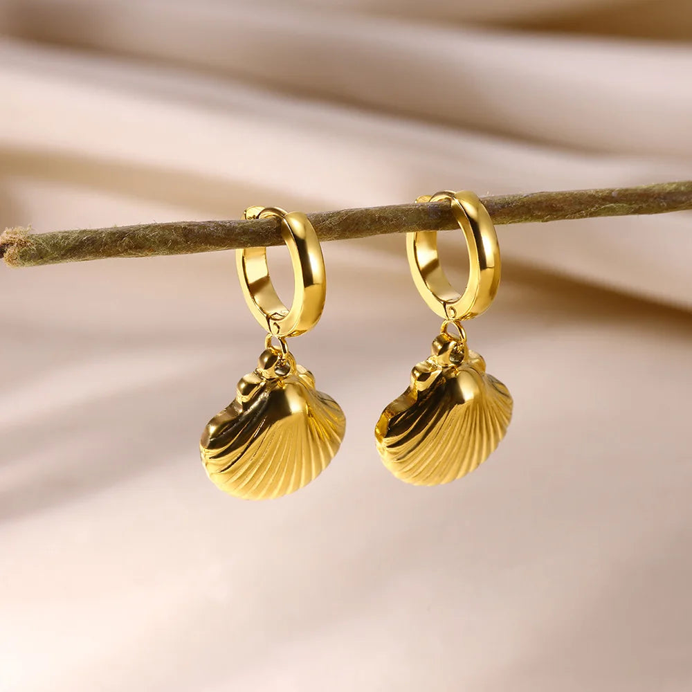 Vintage Seestern Shell Creolen Für Frauen Gold Farbe Edelstahl Ozean Shell Ohrring Wasserdicht Hochzeit Schmuck Geschenk