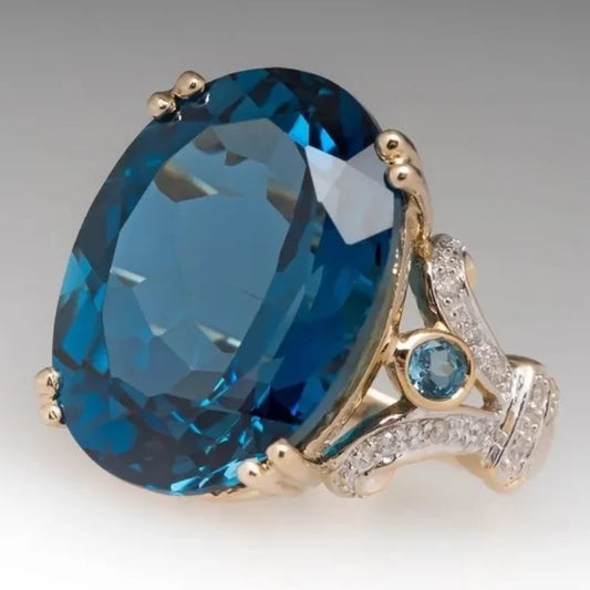 Exquisite ovale eingelegte blaue Zirkonringe, luxuriöse Goldfarbe, Party, Verlobung, Hochzeit, Ringe für Frauen, Modeschmuck