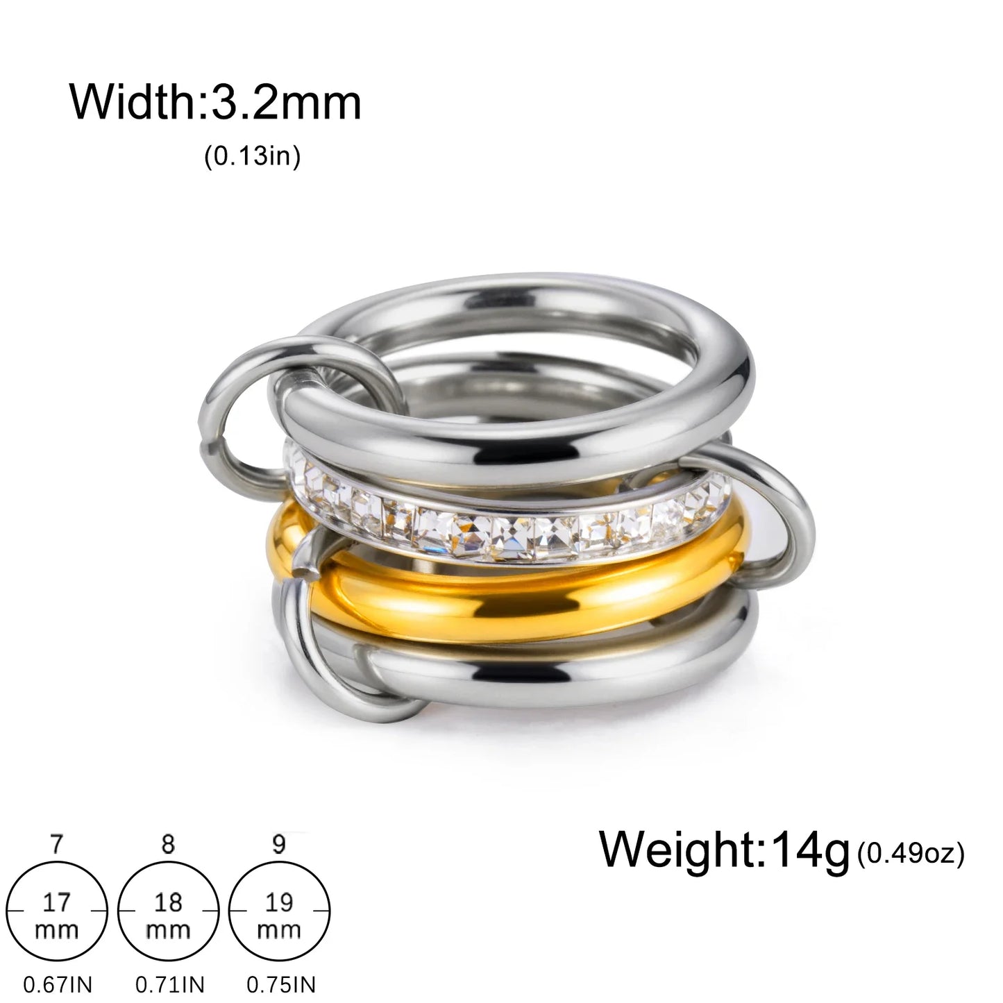Teamer Frauen Mehrere Schichten Ringe Edelstahl Gold Farbe Klar Zirkon Finger Ring Minimalistischen Mode Schmuck Geschenk Großhandel