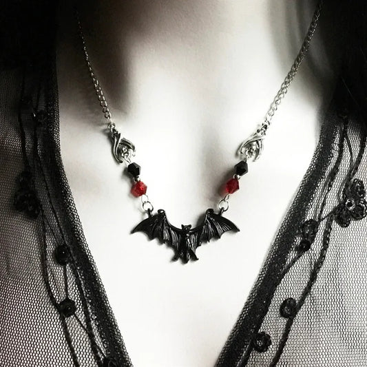 Punk Kristall Perle Kette Gothic Halskette für Frau Tier Horror Schwarz Fledermaus Punk Schmuck Geschenk Hexe Halsband Halloween Geschenk