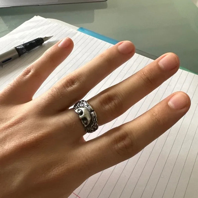 Ringe für Männer, kreativer Venus-Maskenring, Retro-Thai-Silber-Relief mit verstellbarem Öffnungsring, Geständnisgeschenk