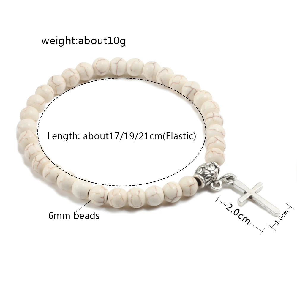 Neue Kreuz Anhänger Armbänder Männer Naturstein 6mm mattschwarz Yoga Strang Kette Vintage böhmischen Schmuck für Frauen Mode Geschenke