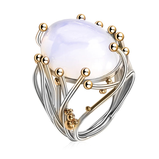 Milangirl Unregelmäßige Böhmen Stil Spülen Weiblichen Natürlichen Mondstein Ring Weiß Opal Reben Ringe für Frauen Hochzeit Schmuck