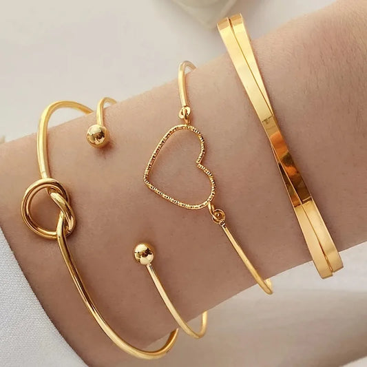 4 Teile/satz Edelstahl Armbänder Vintage Weibliche Woven Twist Textur Armreifen Sets für Frauen Mode Schmuck