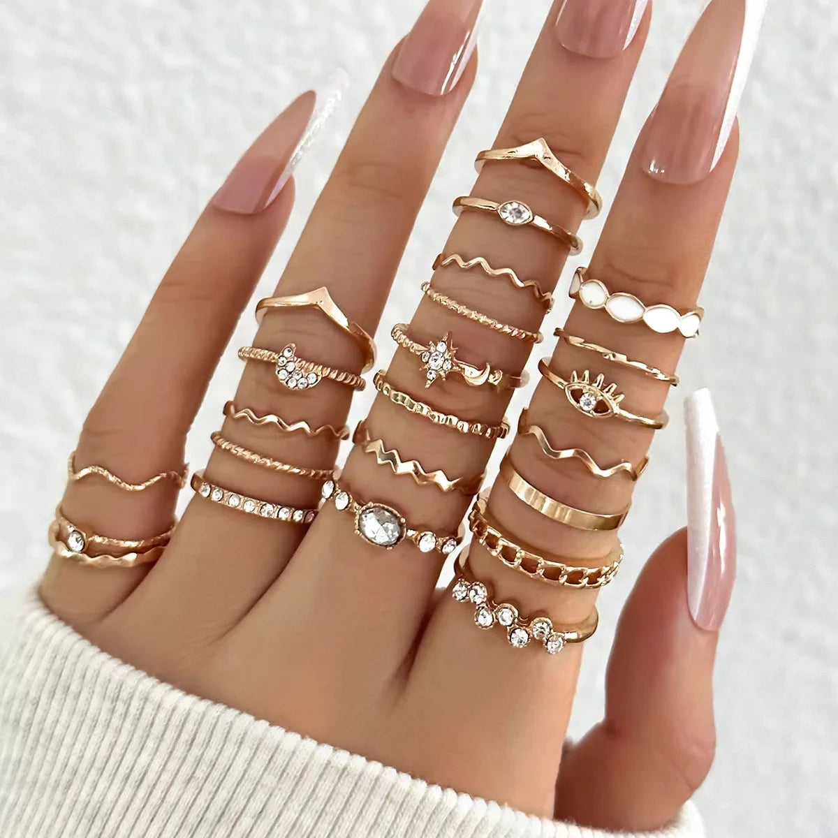 23-teiliges modisches, luxuriöses, glänzendes Zirkon-Wellen-Damenring-Set mit mehreren Elementen, geeignet für den täglichen Gebrauch oder Ringe für Damen