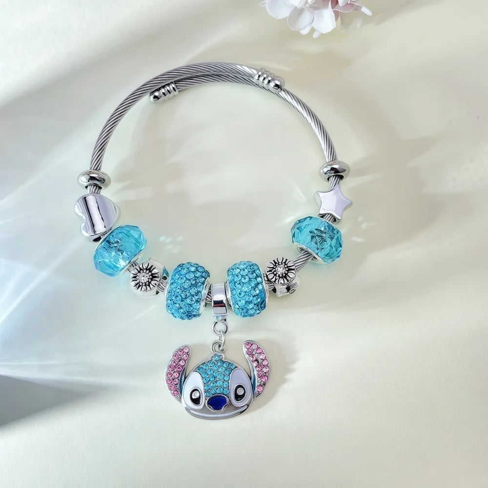 Kawaii Stitch Cartoon Strass Halskette und Armband Set Niedlicher Modeschmuck für Frauen und Mädchen Ideales Geschenk für Fans zum Geburtstag