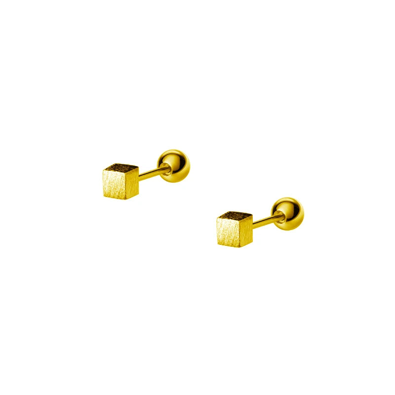 WANTME Ohrstecker aus 925er-Sterlingsilber, schlicht, geometrisch, matt, quadratisch, mit Schraubperlen, für Damen, modisch, Ohrknochen-Piercing-Schmuck