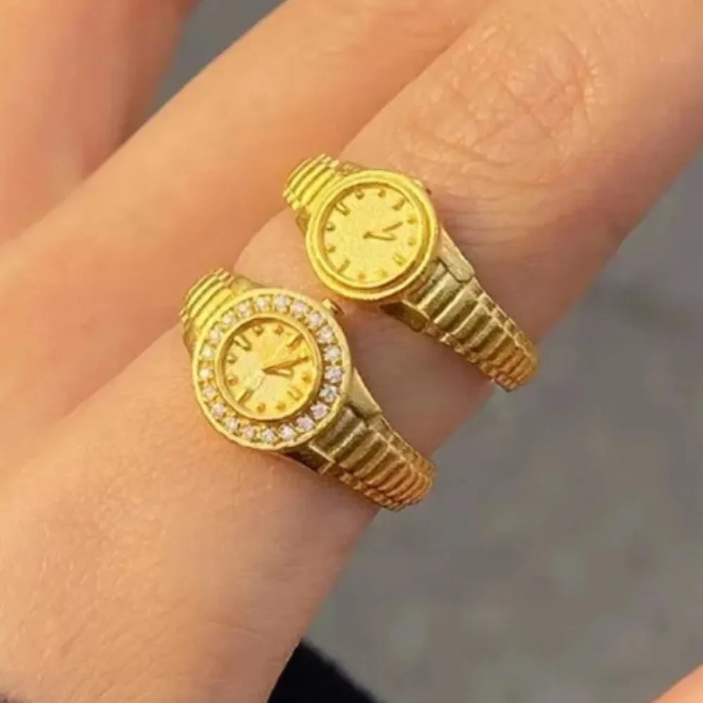 Verlobungsringe für Damen, Edelstahl, Uhrenform, offener Ring, verstellbare Anillos, Ehering, Schmuck, Accessoires, Geschenke