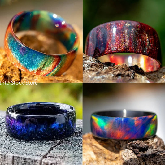 Sternenhimmel-Ring aus Acrylharz, bunter Regenbogen, Damen-Zeigefingerring, 7 Farben, Feueropal-Ringe für Frauen