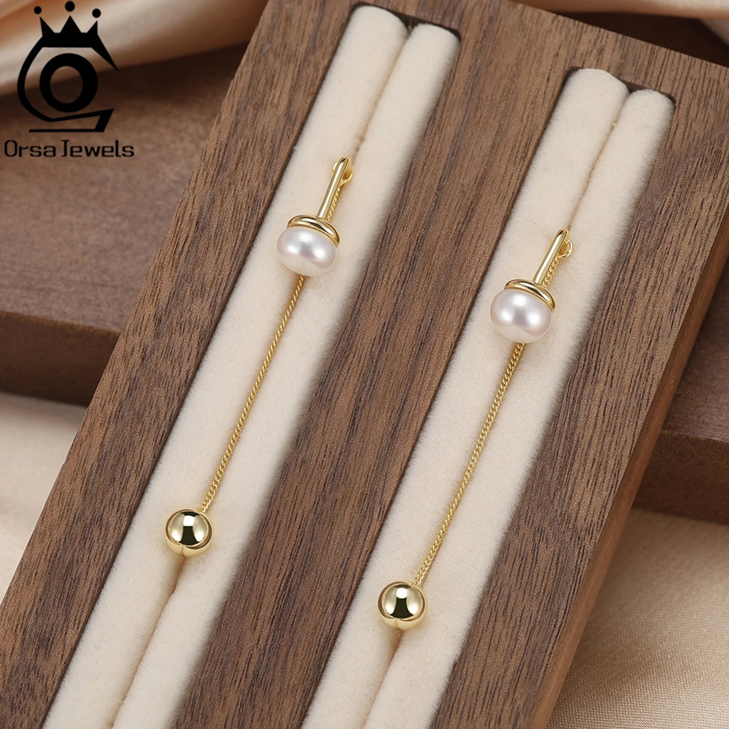 ORSA JEWELS Ohrhänger aus 925er-Sterlingsilber, natürliche Süßwasserperle, Strang und Perlen, Kugelornament, Quasten-Stil, Geschenk GPE 124