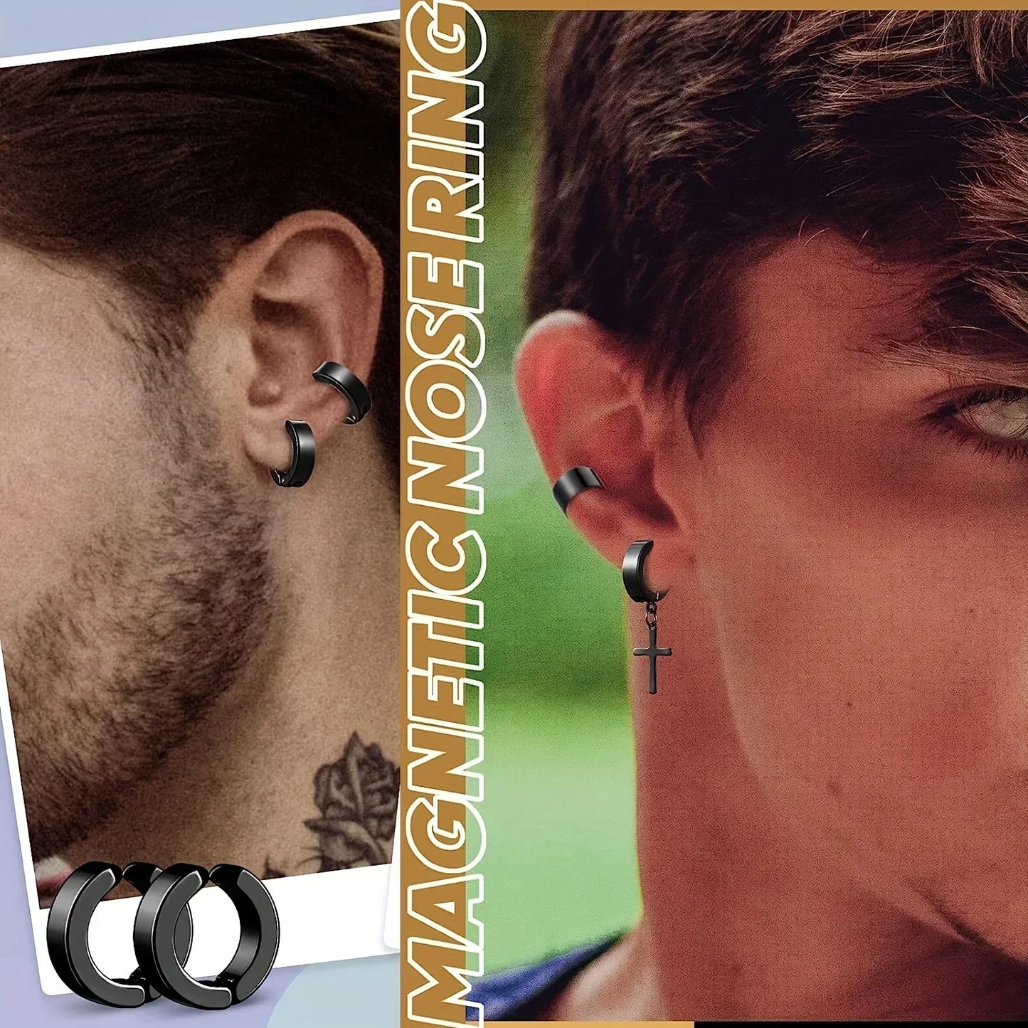 2 Stück Punk Herren Starker Magnet Magnet Ohrstecker Set Nicht Piercing Ohrringe Gefälschte Kreuz Ohrringe Geschenk für Freund Liebhaber Schmuck