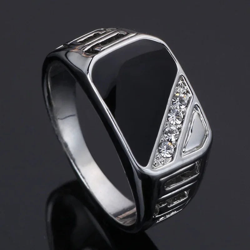 Klassische Größe 5-12 Männer Strass Ringe Fashion Party Schmuck Gold/Silber-Farbe Schwarz Emaille Männliche Finger Titan edelstahl Ring
