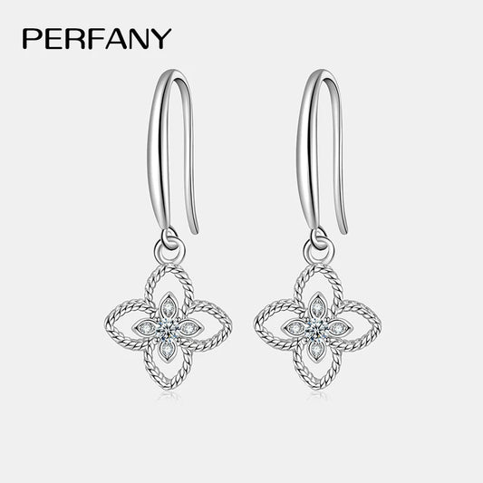 PERFANY 0,08 CT Moissanit Klee Tropfen Ohrring Frauen S925 Reinem Silber Labor Pflegen Diamant Mode Hochzeit Schmuck