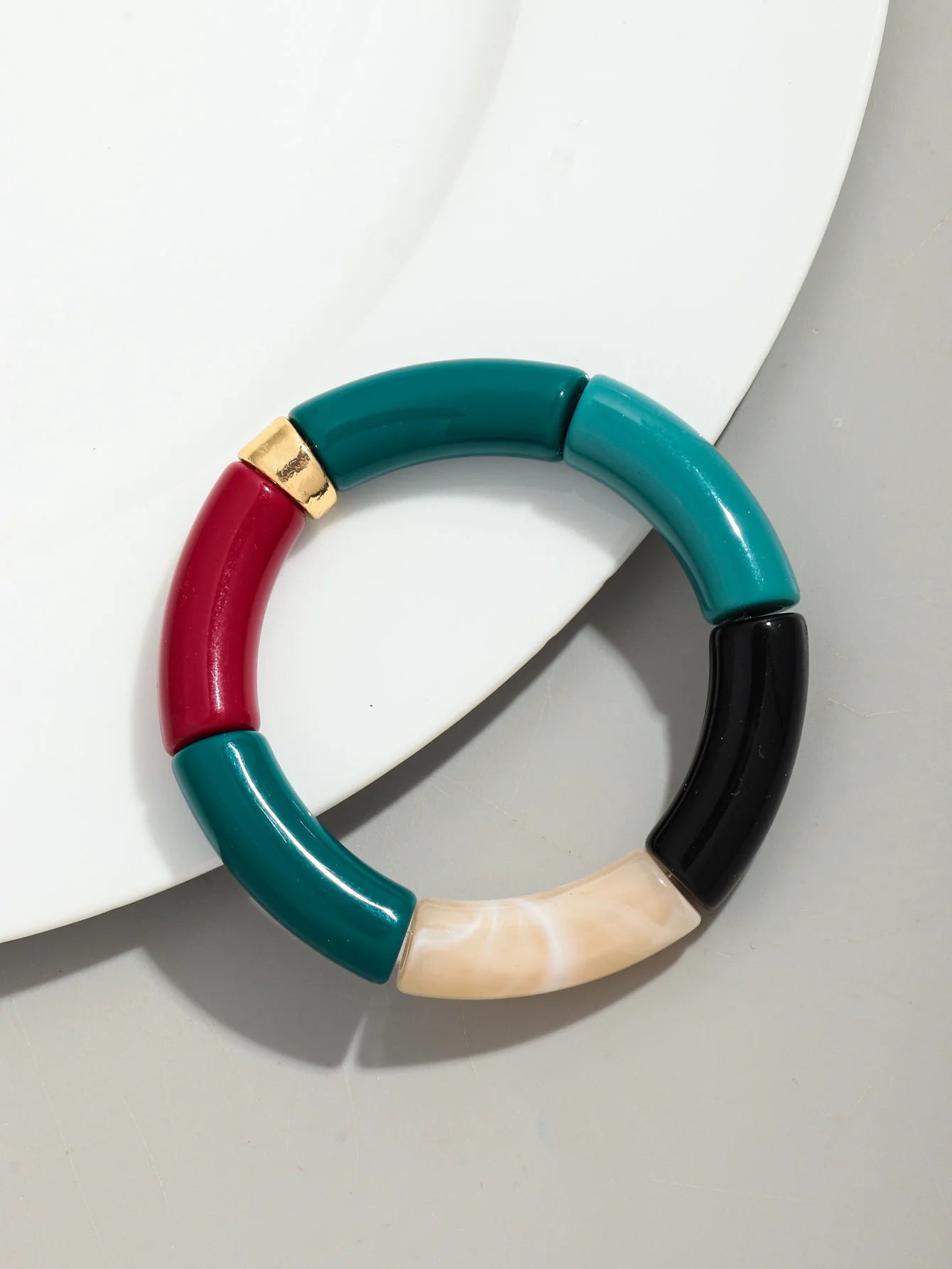 Bohomia Acryl-Design-Stil, klobiges Bambus-Stapelarmband für Damen, Boho, elastisch, bunt, Röhrenperlen, Armbänder 2024, Schmuck