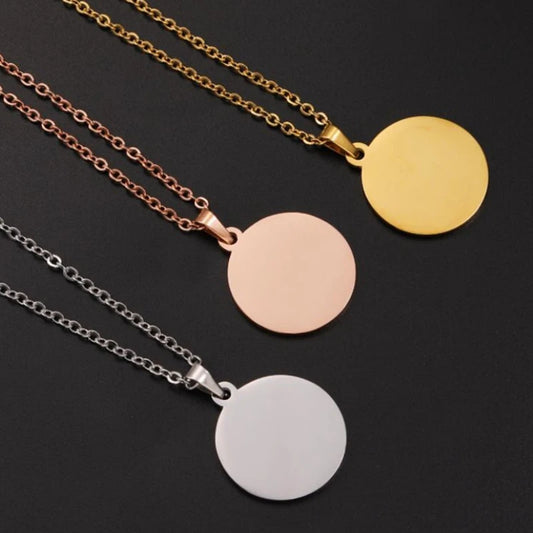 10 Stück 15–30 mm leere runde Scheiben-Anhänger-Halsketten, vergoldete Kette, Halsketten für DIY, individuelles Namenslogo, Damen- und Herrenschmuck