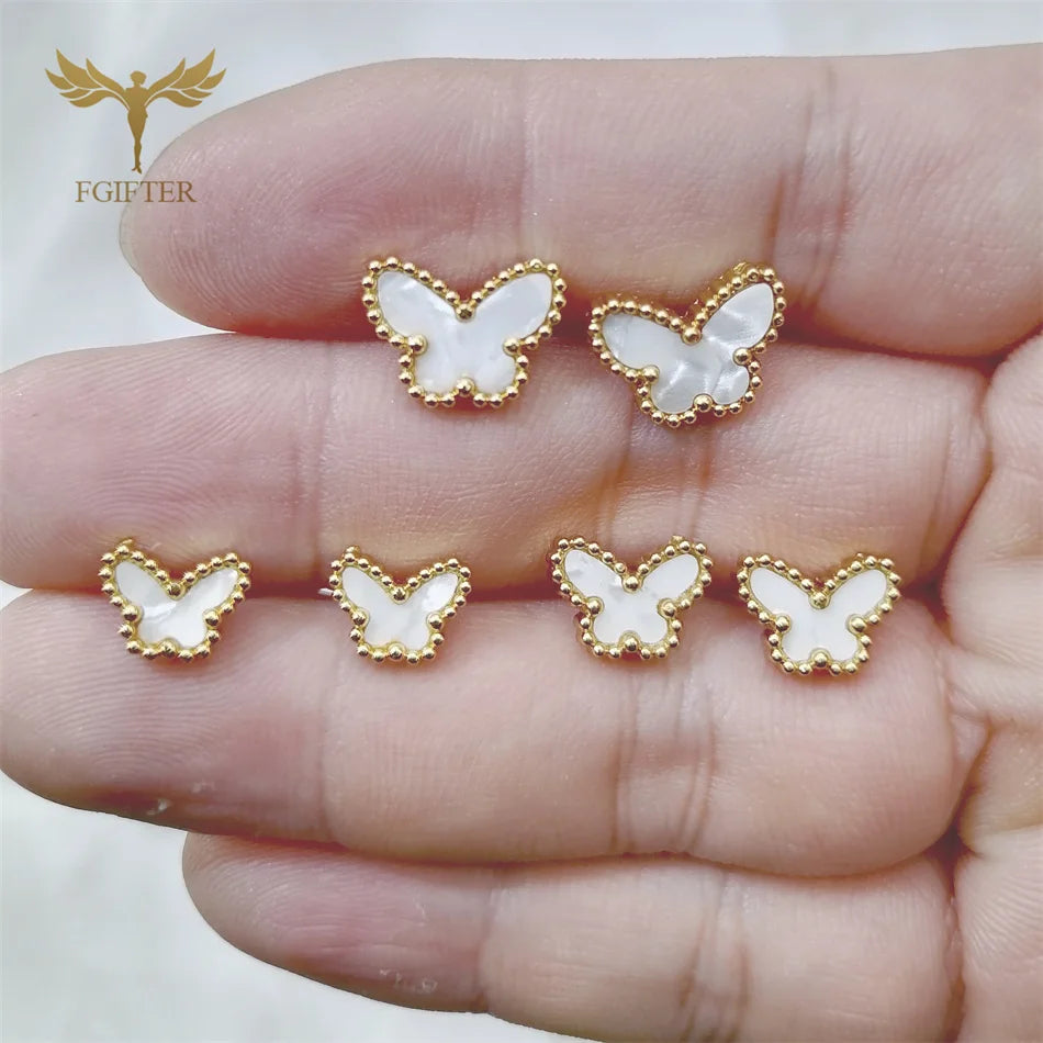 12-Paar-Set weiße Schmetterlings-Ohrringe, goldener Edelstahl, Piercing-Schmuck, elegante Damen-Accessoires, kleine Ohrstecker, Geschenke