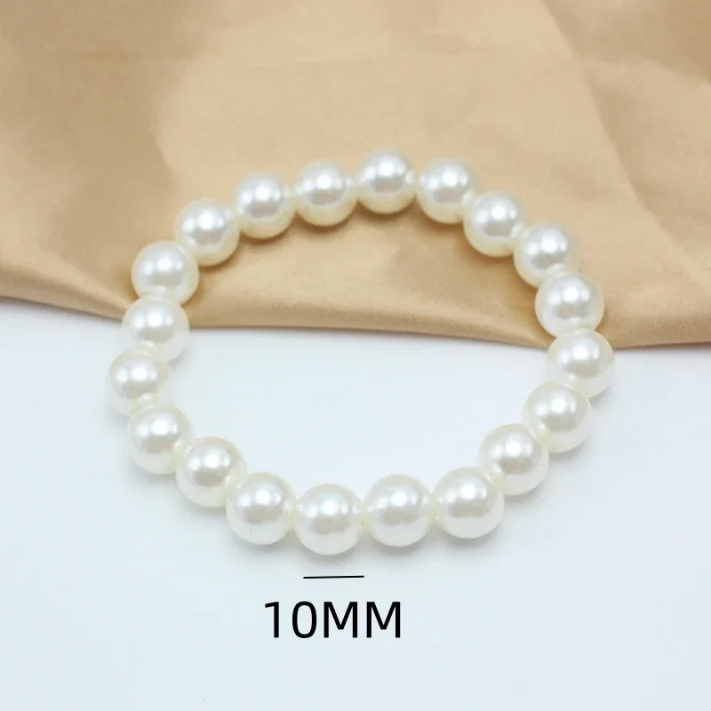 Neue 4–10 mm beige Imitationsperlen, frei verstellbar, 18 cm Umfang, elastisches Armband für Frauen, verschiedene Größen, anpassbares Hochzeitsgeschenk