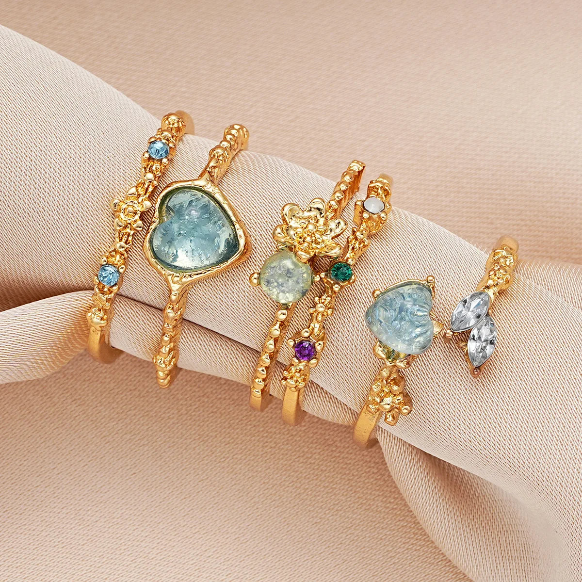 3PCS Trendy Y2k Herz-förmigen Zirkon Rosa Kristall Ringe Frauen Elegante Exquisite Shiny Offenen Kristall Ring Mädchen Partei schmuck Geschenke