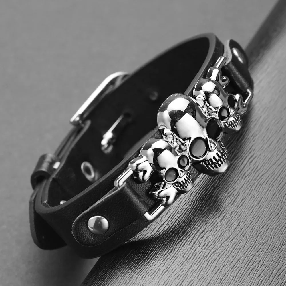 Kühle Skeleton Schädel Armbänder Rock Leder Gürtel Schnalle für Frauen Männer Unisex Punk Gothic Charme Armbänder & Armreifen Schmuck S416