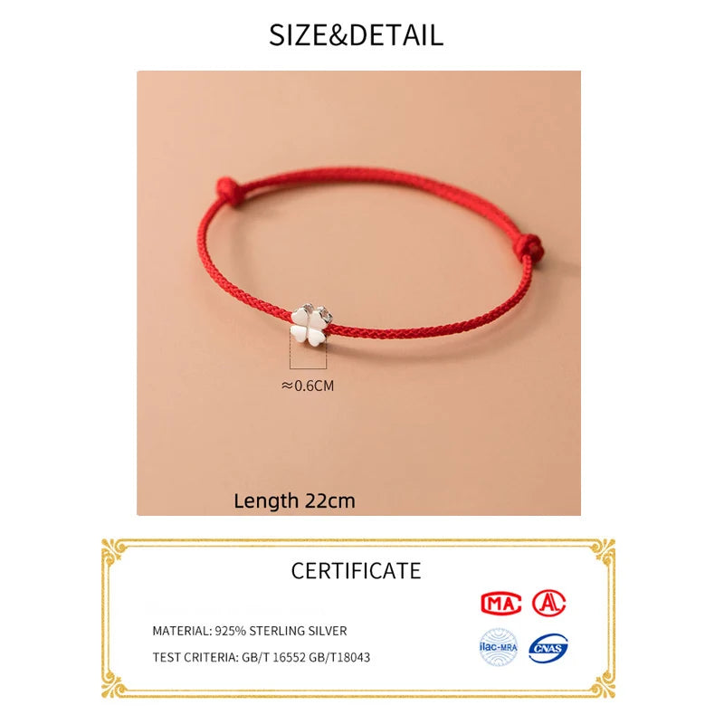 La Monada 15–26 cm 925er Sterlingsilber, rotes Seil, Armbänder, Blume, roter Faden, Linie, Schnur, Schmuck, Armbänder für Frauen, Studentin, Mädchen