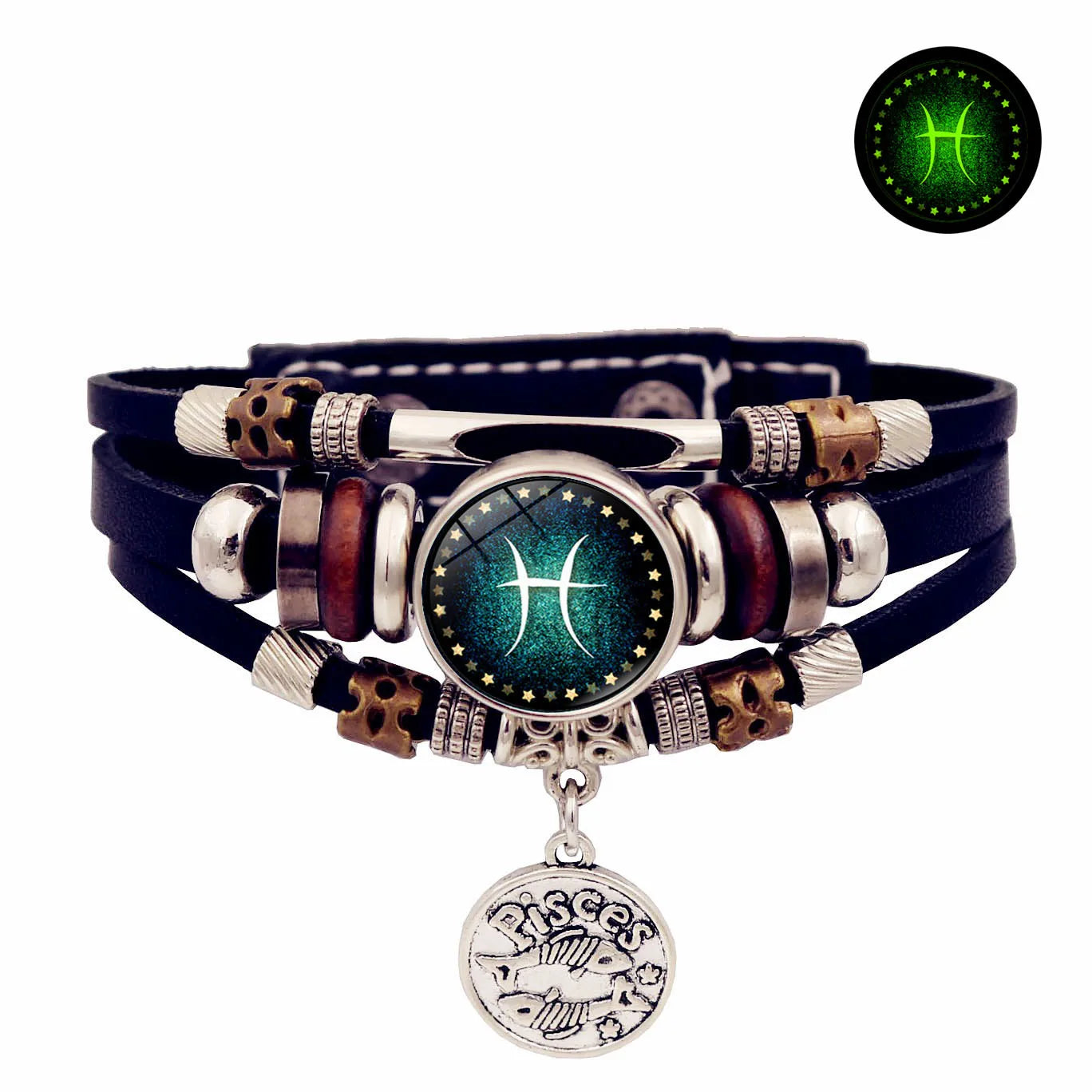 Sternenhimmel Sternzeichen Leuchtendes Lederarmband Mehrschichtiges Perlenleder Herren Schnappverschluss Damen Armband Freundschaftsarmbänder