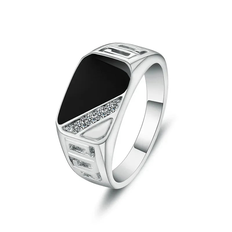 Klassische Größe 5-12 Männer Strass Ringe Fashion Party Schmuck Gold/Silber-Farbe Schwarz Emaille Männliche Finger Titan edelstahl Ring