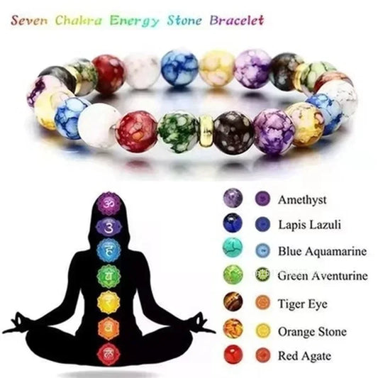 7-Chakra Reiki Heilstein Armband Yoga Balance Energie Perlen Vulkanstein Armband Halskette Schmuck Armreif Armbänder Frauen