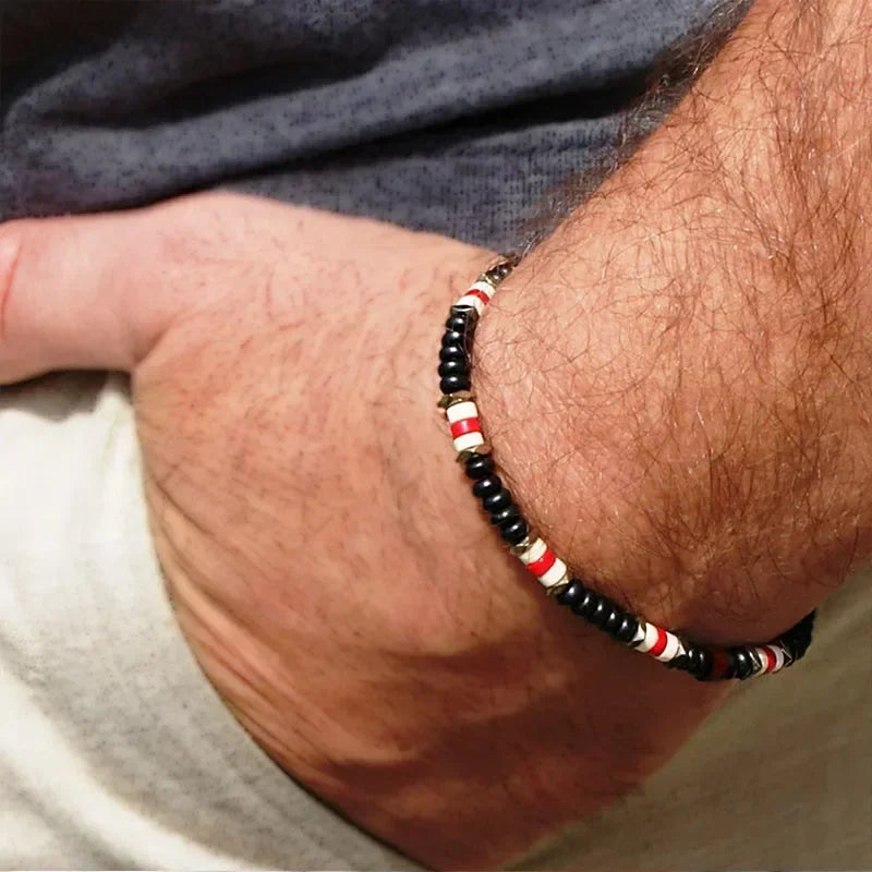 Schwarzes Onyx-Yoga-Armband mit runden Perlen und Pfeilsteinperlen für Herren