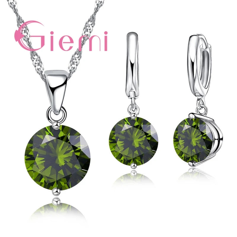 Heißer Verkauf, beliebt, klassisch, rund, 925er Silber, Hochzeit, Verlobung, Schmuck-Sets für Frauen, Anhänger, Halskette, Creolen