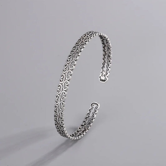 Ethnischer Retro-Armreif mit ausgehöhlter, verheißungsvoller Wolke aus 925er-Sterlingsilber, modische Persönlichkeit, Blumen, exquisite Öffnungsarmbänder
