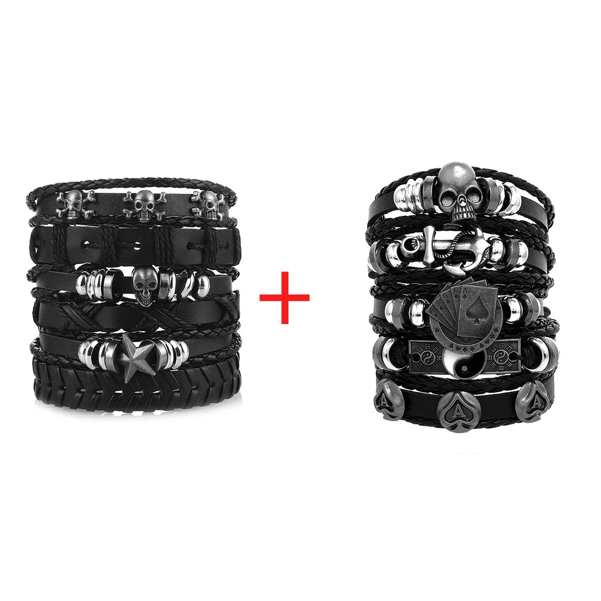Mode Armband Viking Armband für Männer Hand Armbänder gewebt Schädel Hand Schmuck verstellbare Leder Set Viking Mann Armband