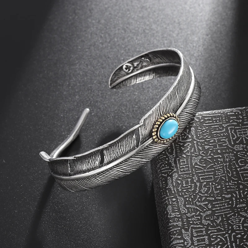Silberfarbenes Feder-Manschettenarmband für Männer und Frauen, Vintage-verstellbares Armband, Armreif, Modeschmuck