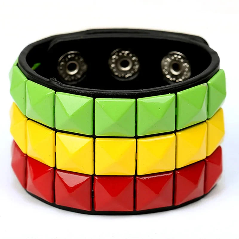 Mode 9 Farben Doppel Gürtel Leder Handgelenk Freundschaft Große Breite Armband Für Männlich Weiblich Schnalle Vintage Punk Schmuck