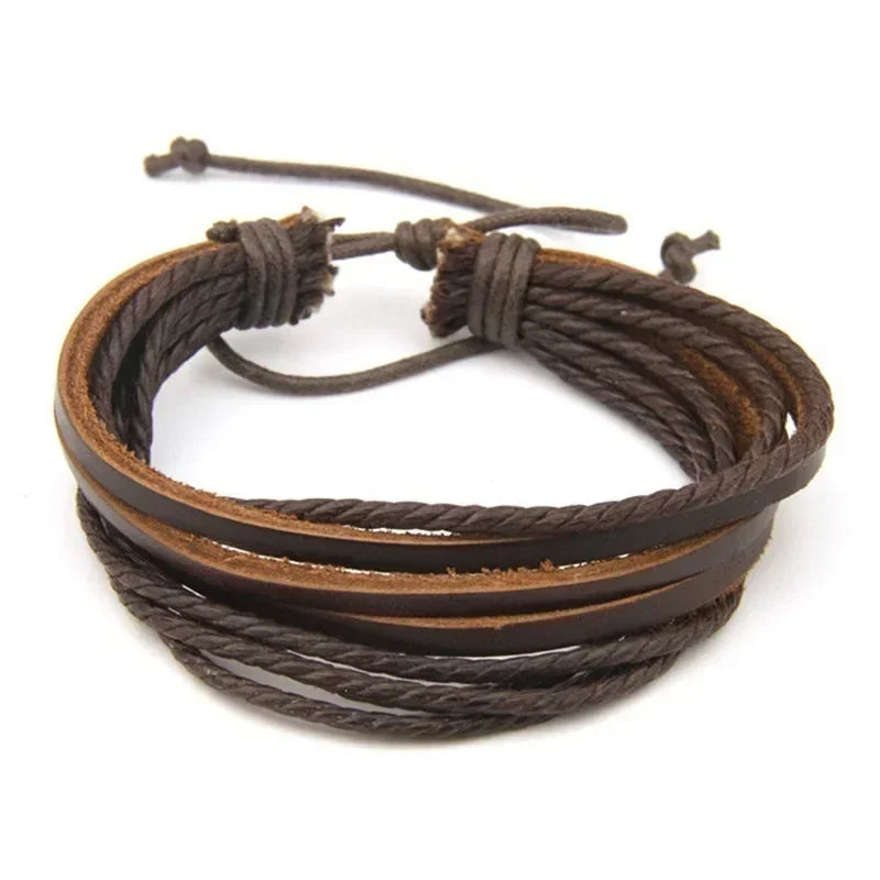 Freizeitmode für Herren, handgewebtes mehrschichtiges Lederarmband, handgefertigtes Schnür-Handgelenkband, handgewebtes mehrschichtiges Lederarmband