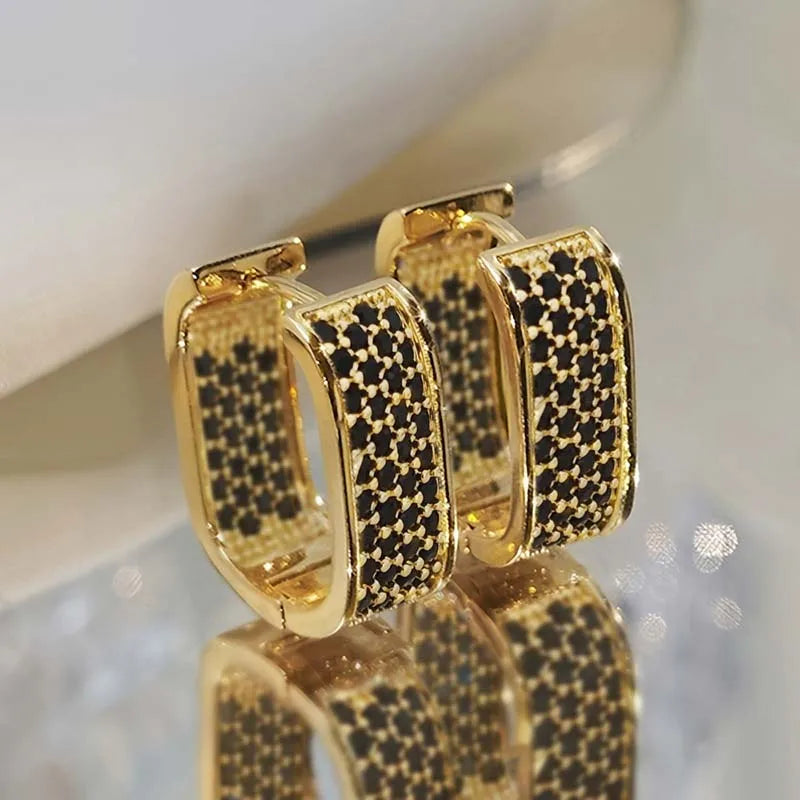 Edelstahl Gold Silber Farbe Quadratische Creolen für Frauen Luxus Glänzende CZ Zirkon Geometrische Ohrringe Hochzeit Schmuck