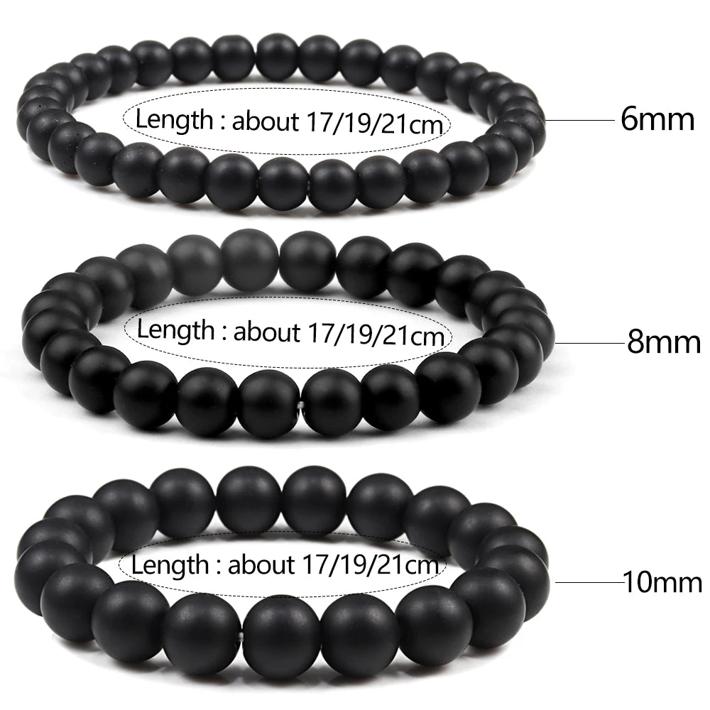 Männer Perlen Armbänder 6/8/10mm Natur schwarz matt Stein Stretch Armband für Frauen Männer Meditation Yoga Armreifen hand gefertigten Schmuck
