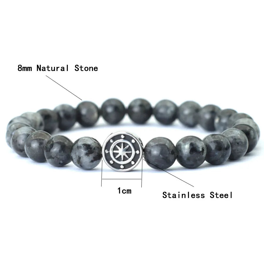 Einfaches Stil echtes Naturstein Armband für Männer Wikinger Piraten Kompass Armband Tiger Augen Strang Braslet Freizeit zubehör