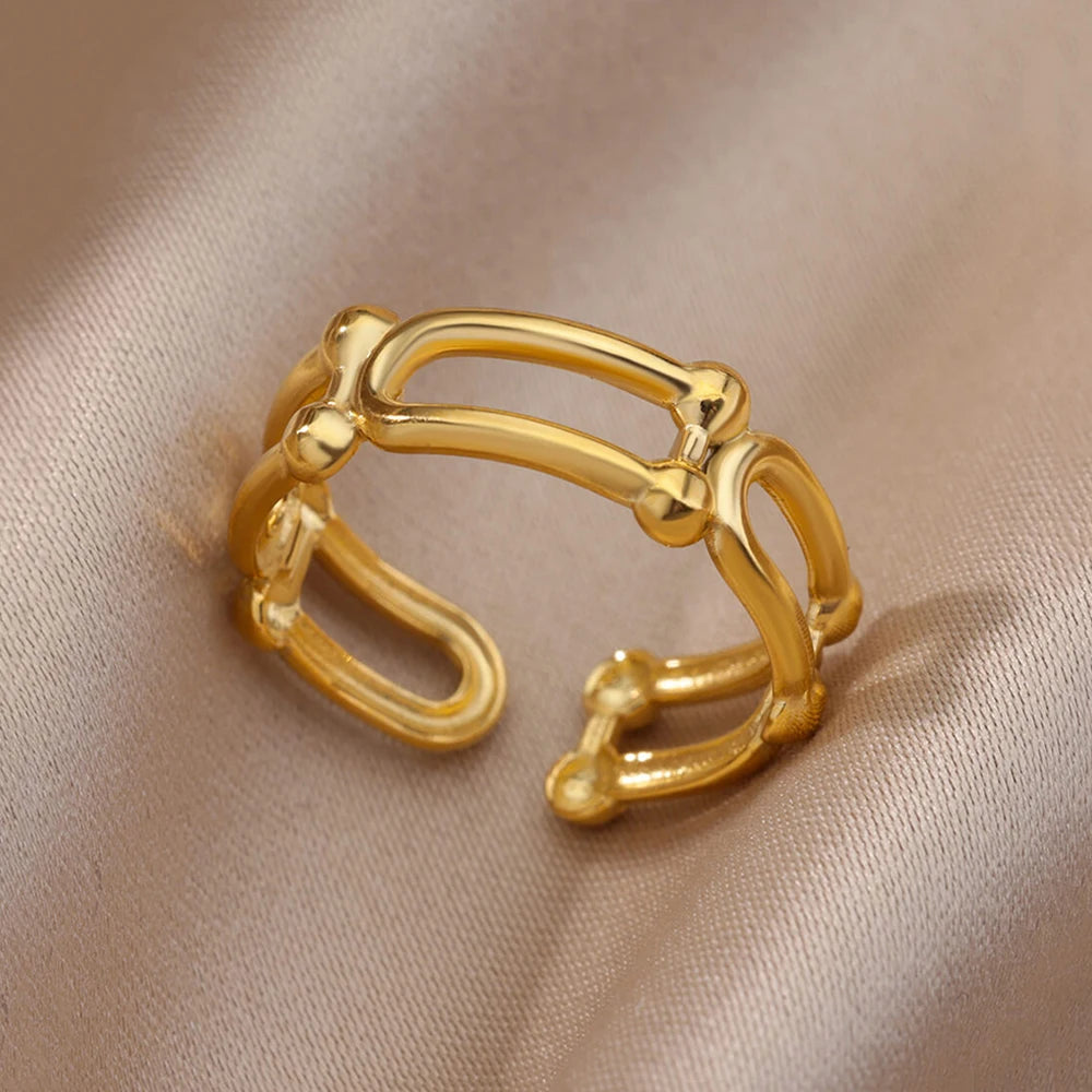 Edelstahl Ringe Für Frauen Männer Gold Farbe Hohl Weit Offenen Ring Weiblich Männlich Mode Hochzeit Party Finger Schmuck Geschenk 2024
