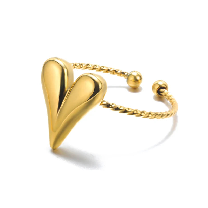 Minimalistische Textur Edelstahl Geometrische Ringe für Frauen Gold Farbe Öffnung Paar Ring Ästhetische Hochzeit Weihnachten Schmuck