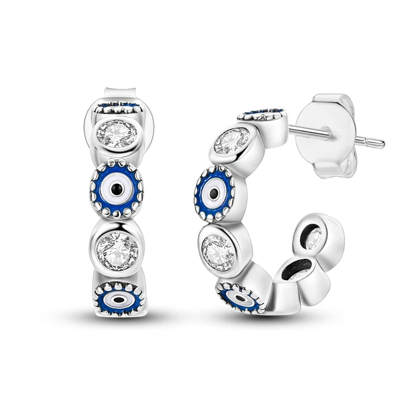 Original 925 Sterling Silber Hand von Fatima Blue Eye of Evil Creolen Kreuz Eardrop Ohrringe für Frauen Geschenk