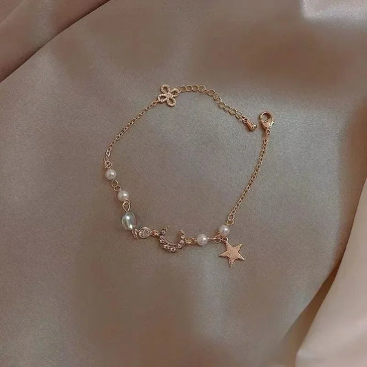 Браслет weibliches Nischen design Armband trend ige Mode einfaches Armband bester Freund Stern und Mond perlen armband Frauen Luxus Lec.