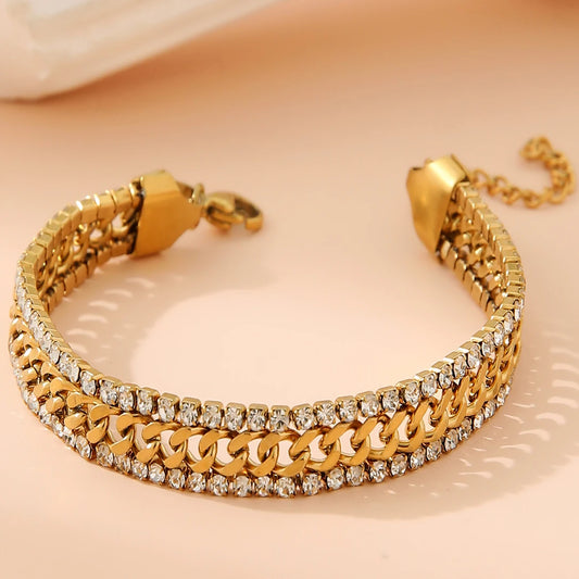 Verstellbares Armband aus 18 Karat vergoldetem Edelstahl mit Zirkonia, stapelbarer, hypoallergener Schmuck, Geschenk für Frauen/Mädchen