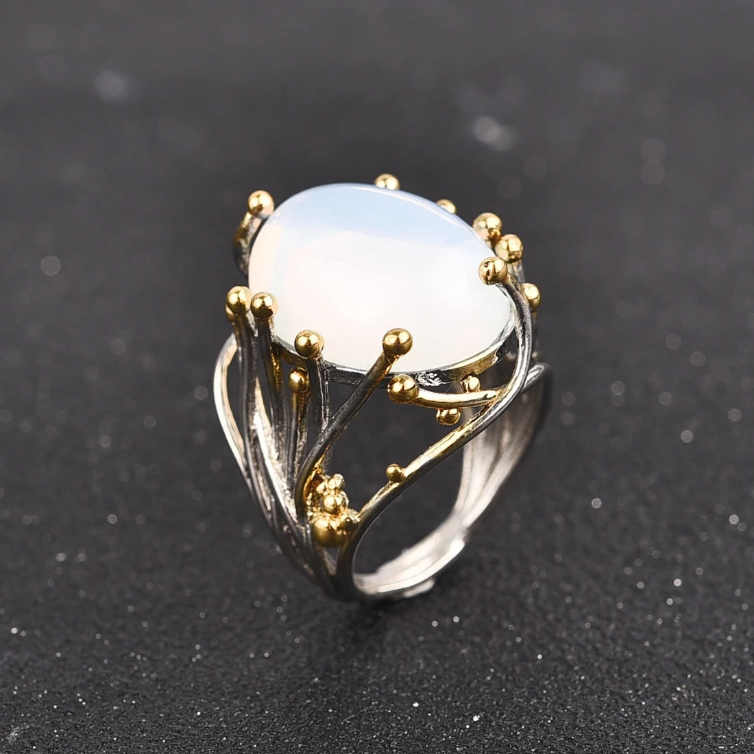 Milangirl Unregelmäßige Böhmen Stil Spülen Weiblichen Natürlichen Mondstein Ring Weiß Opal Reben Ringe für Frauen Hochzeit Schmuck