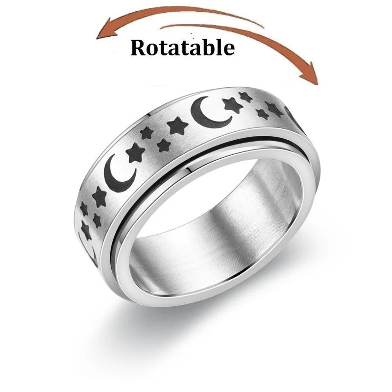 Edelstahl rotierende Angst Fidget Spinner Ringe für Paare Sorgen Stress Relief Metall Rock Band Ring Anillo Antiestres