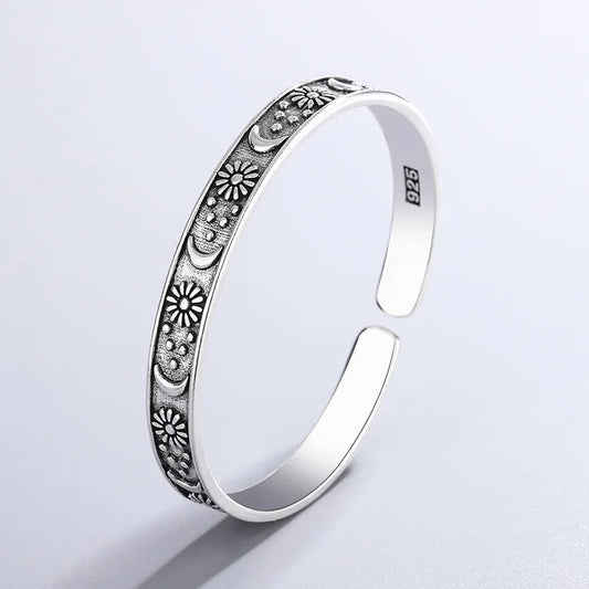 Retro-Persönlichkeit, Stern, Mond und Blume, 925er Sterlingsilber, modische Ins-Style-Öffnungsarmbänder SL103
