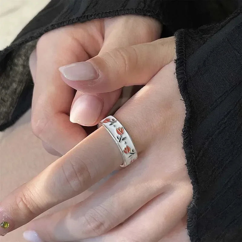 Neue Vintage Emaille Tulpe Blume Ringe für Frauen Mode Einfache Splitter Farbe Verstellbare Öffnung Finger Ring Party Jäten Schmuck